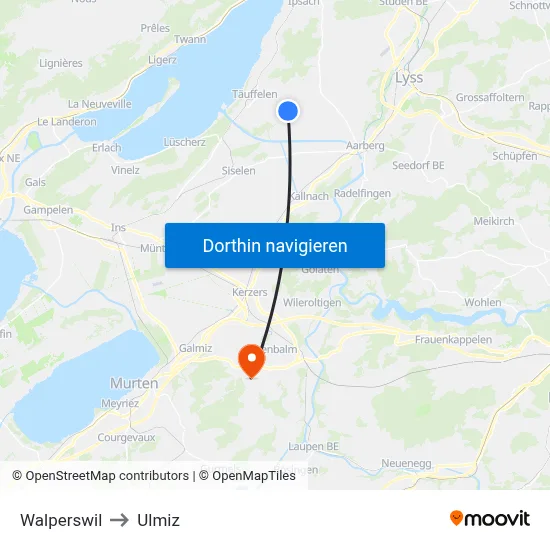 Walperswil to Ulmiz map