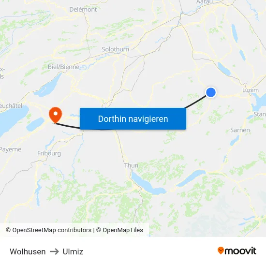 Wolhusen to Ulmiz map