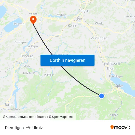 Diemtigen to Ulmiz map