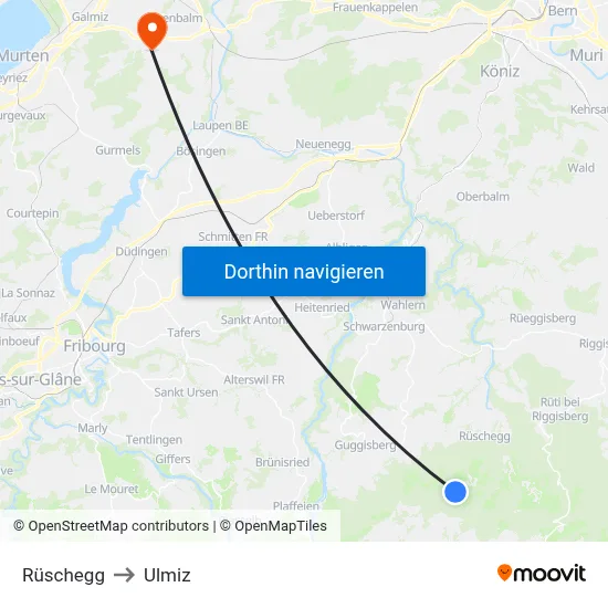 Rüschegg to Ulmiz map