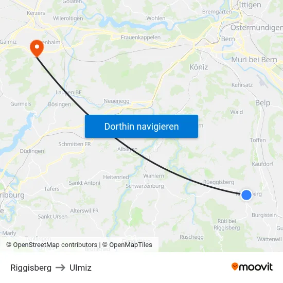 Riggisberg to Ulmiz map