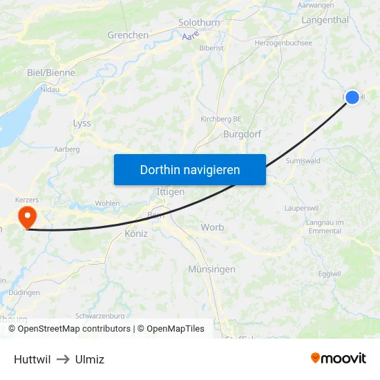 Huttwil to Ulmiz map