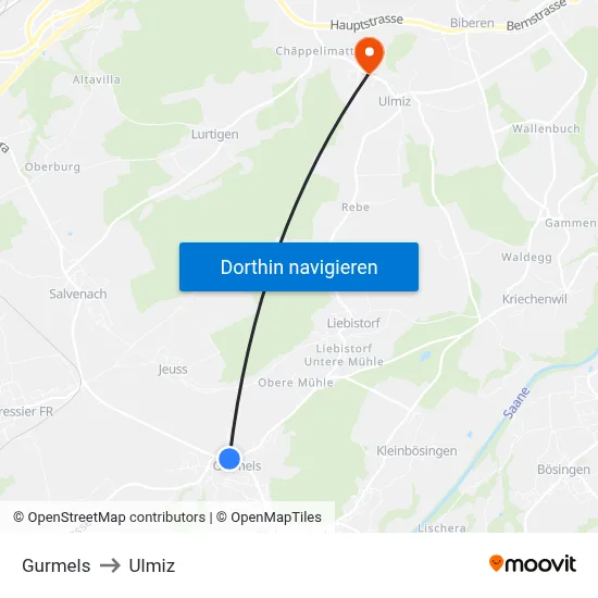 Gurmels to Ulmiz map