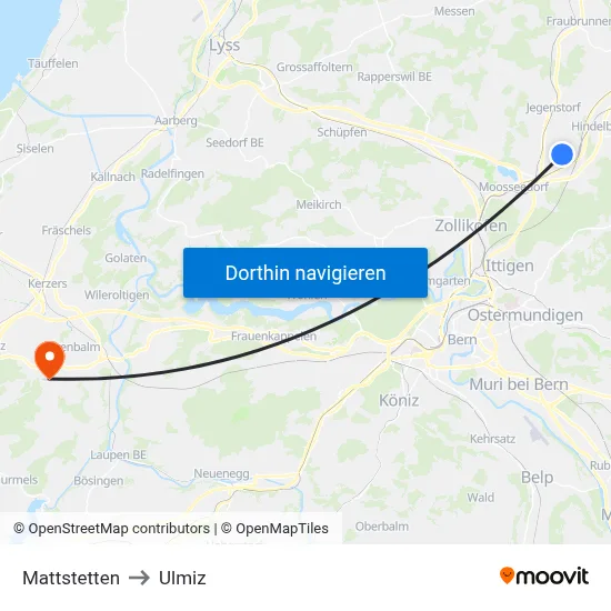 Mattstetten to Ulmiz map