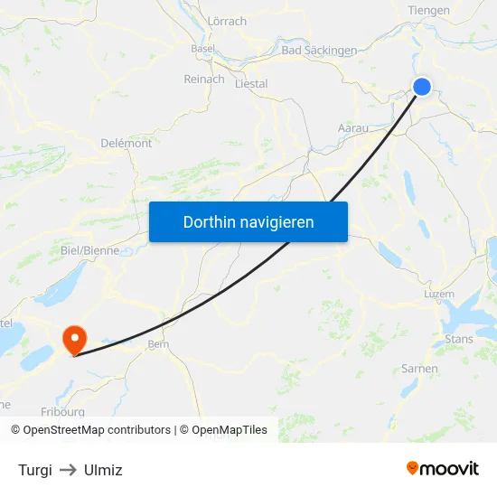 Turgi to Ulmiz map