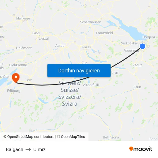 Balgach to Ulmiz map