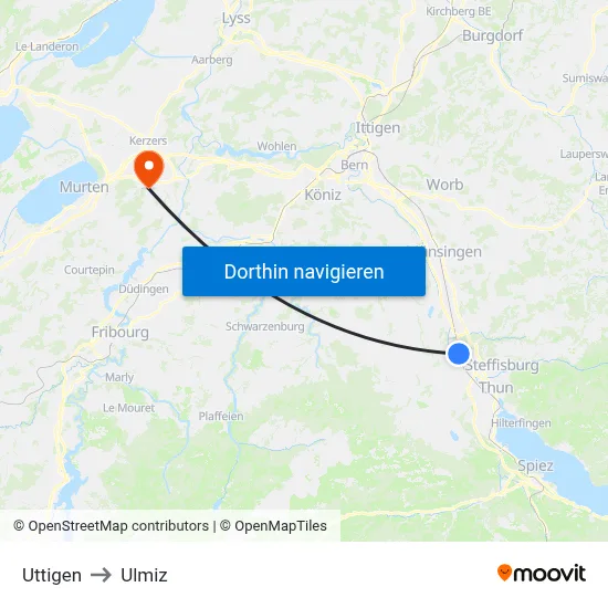 Uttigen to Ulmiz map