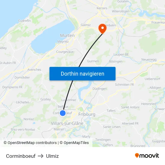 Corminboeuf to Ulmiz map