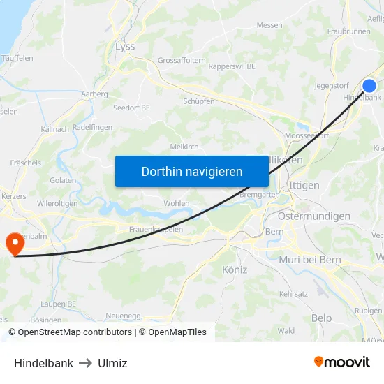 Hindelbank to Ulmiz map