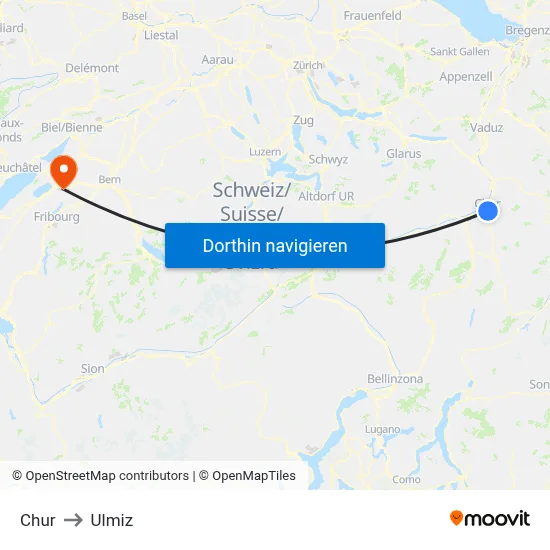 Chur to Ulmiz map