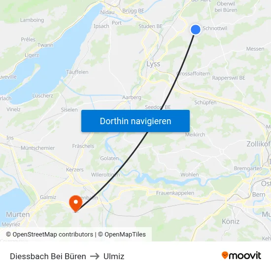 Diessbach Bei Büren to Ulmiz map
