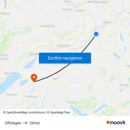 Oftringen to Ulmiz map