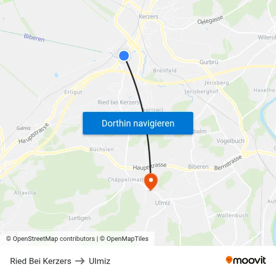 Ried Bei Kerzers to Ulmiz map