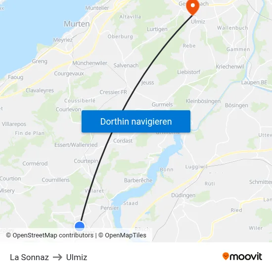 La Sonnaz to Ulmiz map