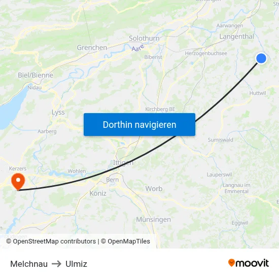 Melchnau to Ulmiz map