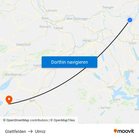 Glattfelden to Ulmiz map