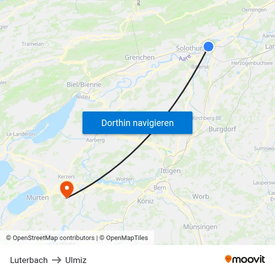 Luterbach to Ulmiz map