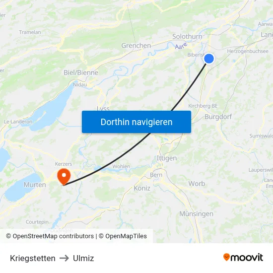 Kriegstetten to Ulmiz map