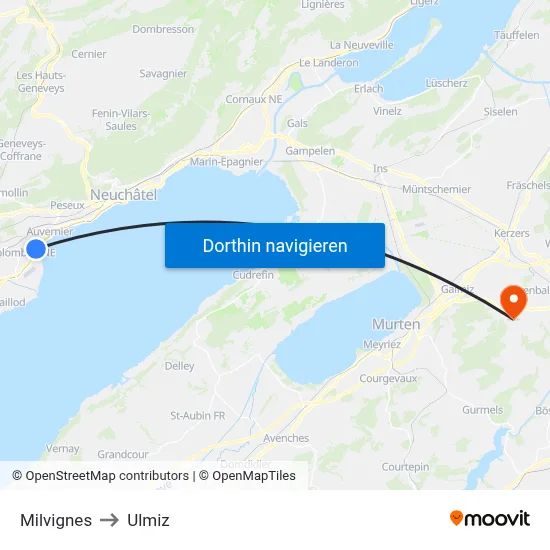Milvignes to Ulmiz map