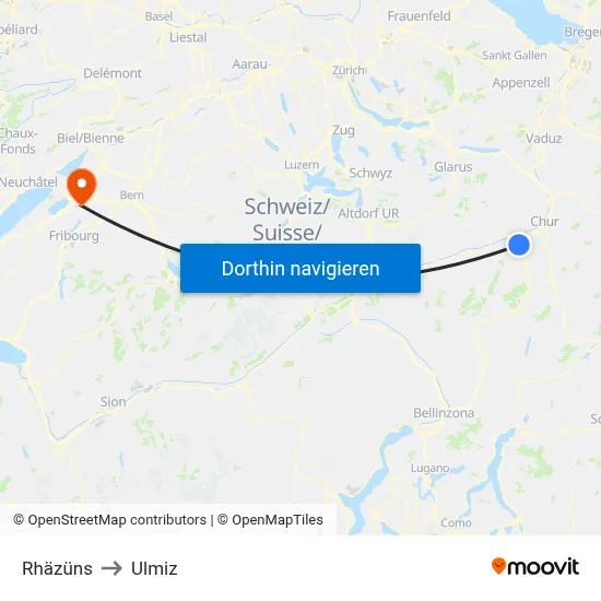 Rhäzüns to Ulmiz map