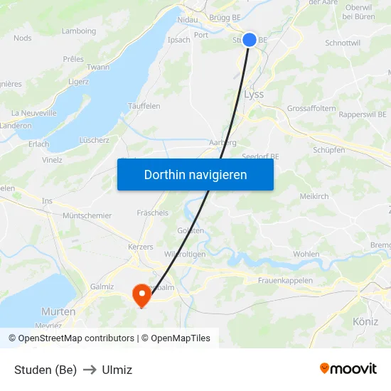 Studen (Be) to Ulmiz map