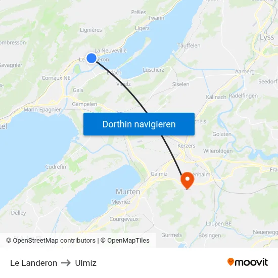 Le Landeron to Ulmiz map
