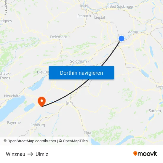 Winznau to Ulmiz map