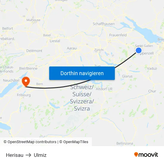 Herisau to Ulmiz map
