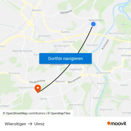 Wileroltigen to Ulmiz map