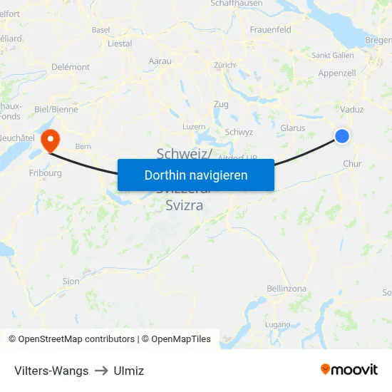 Vilters-Wangs to Ulmiz map