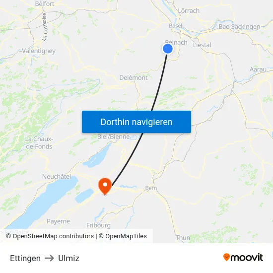 Ettingen to Ulmiz map