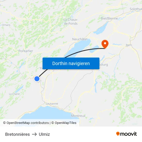 Bretonnières to Ulmiz map