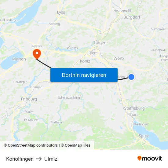 Konolfingen to Ulmiz map
