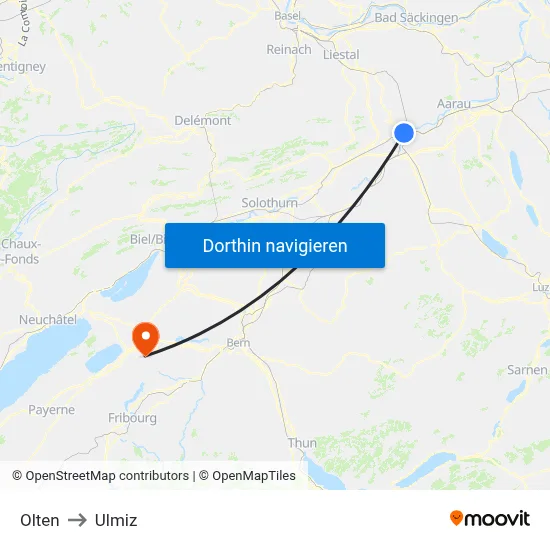 Olten to Ulmiz map