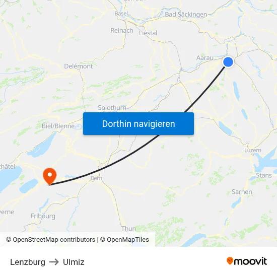 Lenzburg to Ulmiz map