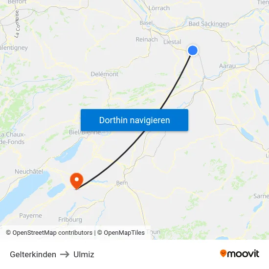 Gelterkinden to Ulmiz map