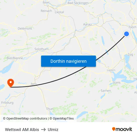 Wettswil AM Albis to Ulmiz map