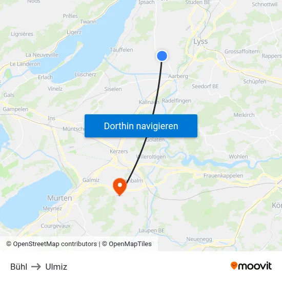 Bühl to Ulmiz map
