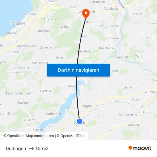 Düdingen to Ulmiz map