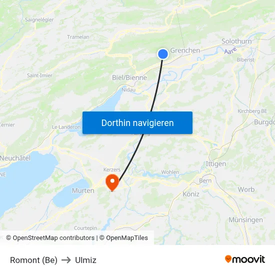 Romont (Be) to Ulmiz map