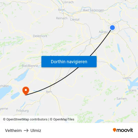 Veltheim to Ulmiz map