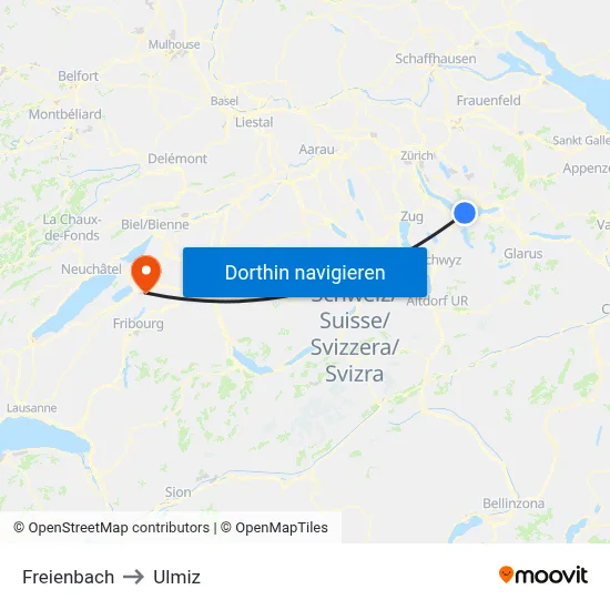 Freienbach to Ulmiz map