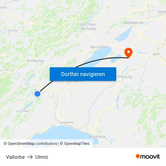 Vallorbe to Ulmiz map