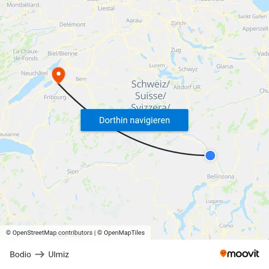 Bodio to Ulmiz map