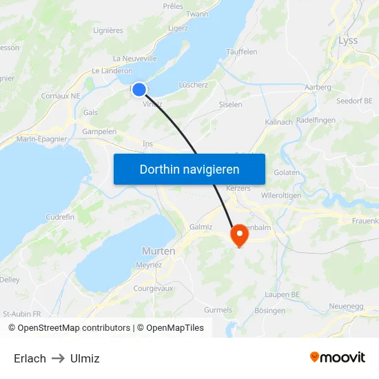 Erlach to Ulmiz map