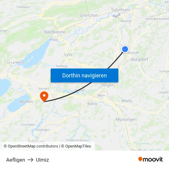 Aefligen to Ulmiz map