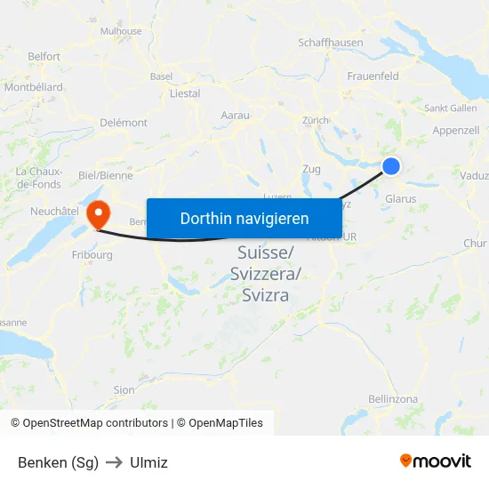 Benken (Sg) to Ulmiz map