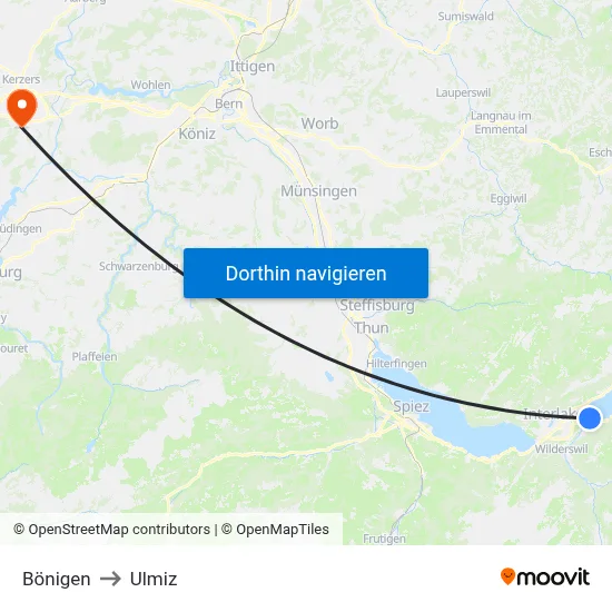 Bönigen to Ulmiz map