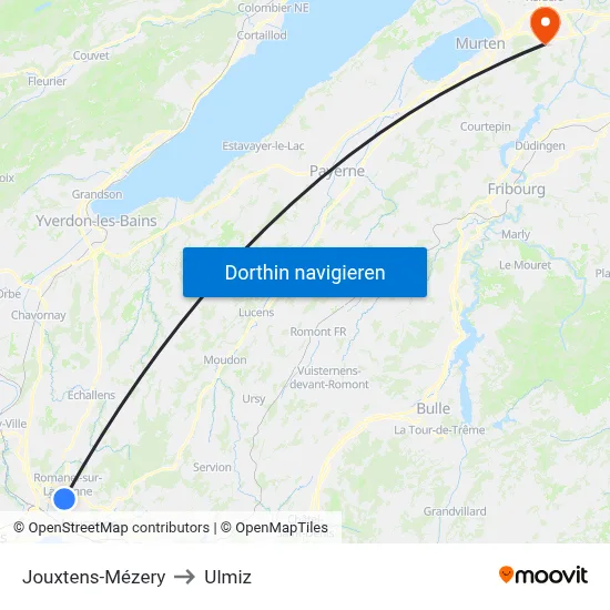 Jouxtens-Mézery to Ulmiz map