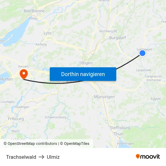 Trachselwald to Ulmiz map